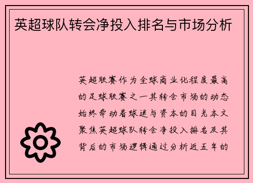 英超球队转会净投入排名与市场分析
